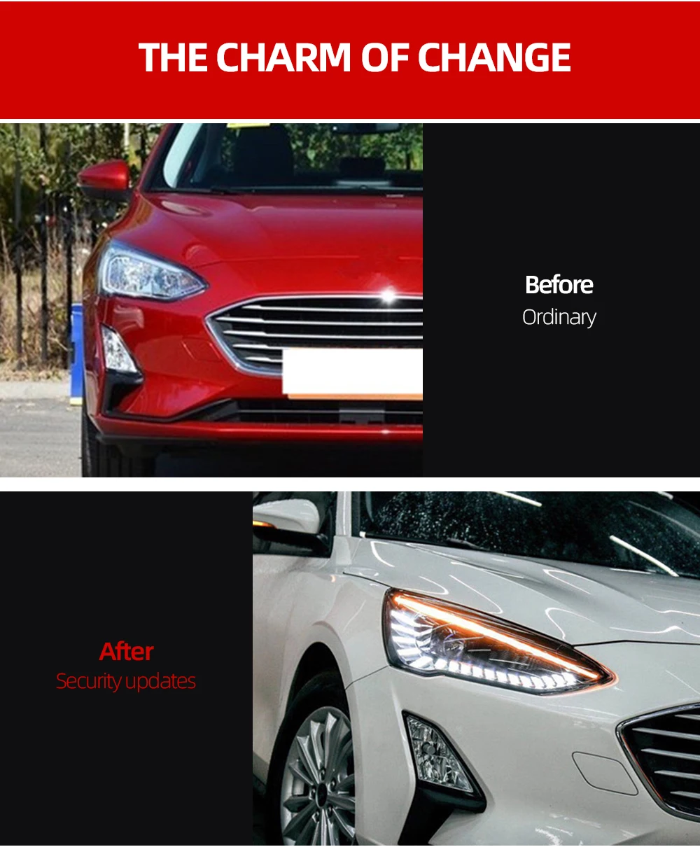 1Pair LED Headlights Double Xenon Lens Car Accessories Daytime Running Lights Fog Light For ford focus Car Led Lights