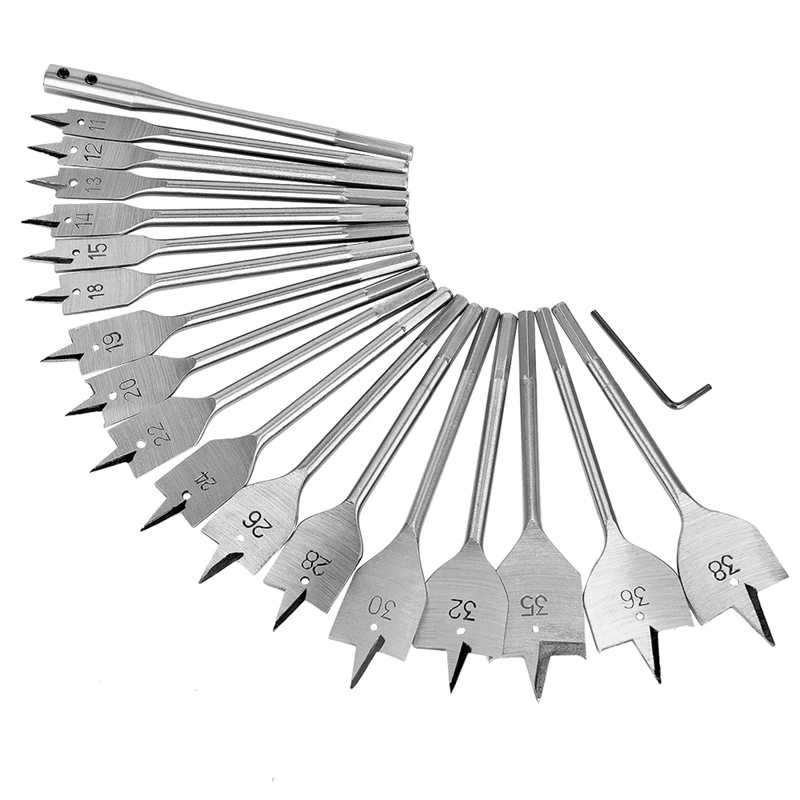 

19Pcs 11-38Mm Spade Drill Bit Set with Extended Rod Wood Drill Bit Set for Woodworking Wood Boring Drill Bits