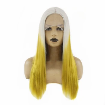 

Cosplay Ombre Yellow Lace Front Wigs for Women Synthetic Long Straight Wigs Middle Part Heat Resistant Fiber Natural Looking