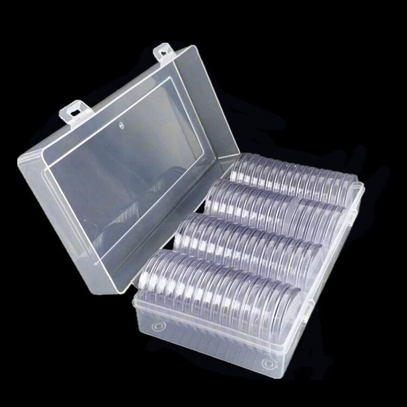 40mm Clear Round Plastic Coin Capsule Container Empty Storage Box Holder Case edge trimmed neatly For Coin Collection Box plastic storage boxes with lids