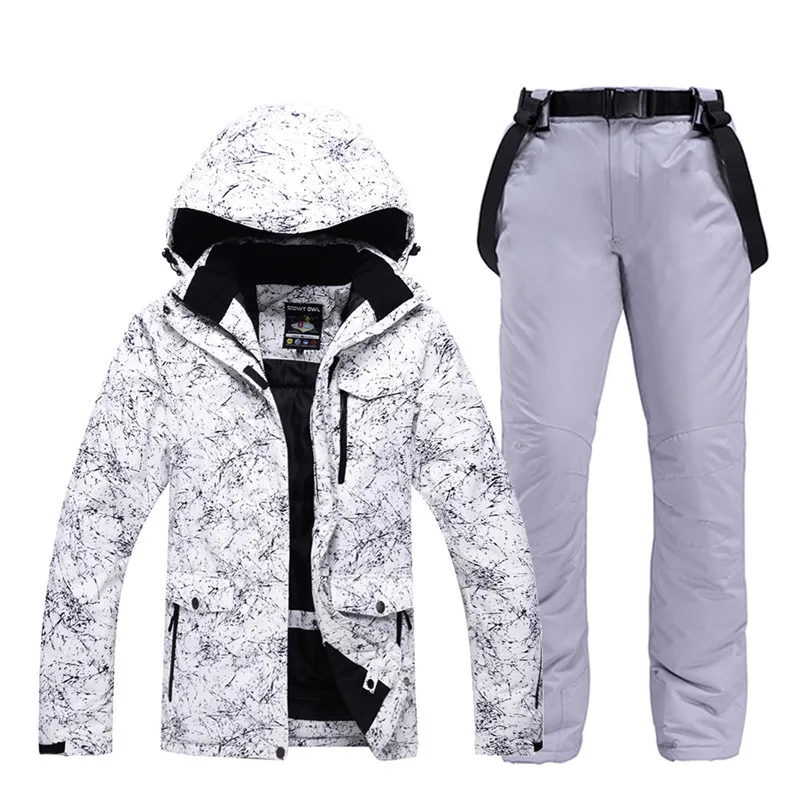 30 Белый для взрослых Лыжный спорт одежда Сноубординг наборы водонепроницаемый ветрозащитный дышащий уличный зимний костюм куртка и брюки с поясом Unsex - Цвет: Pic Jacket and Pant