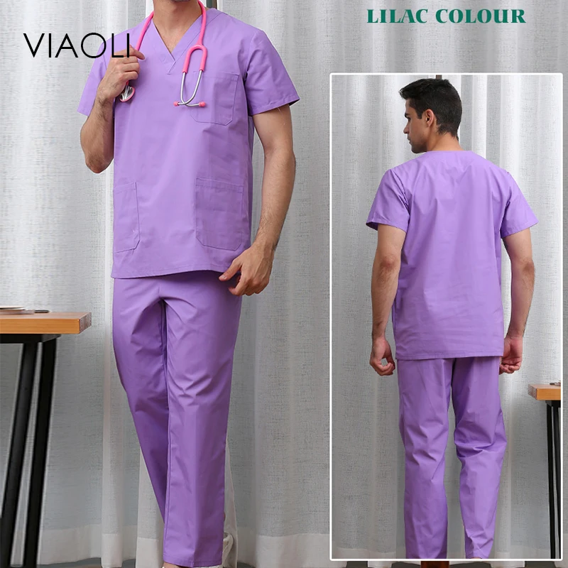 VIAOLI Medical Surgical Dresses Short Sleeve Men and Women Doctor Sweatsuit Cotton Set Split Wear Nurse Summer Thin