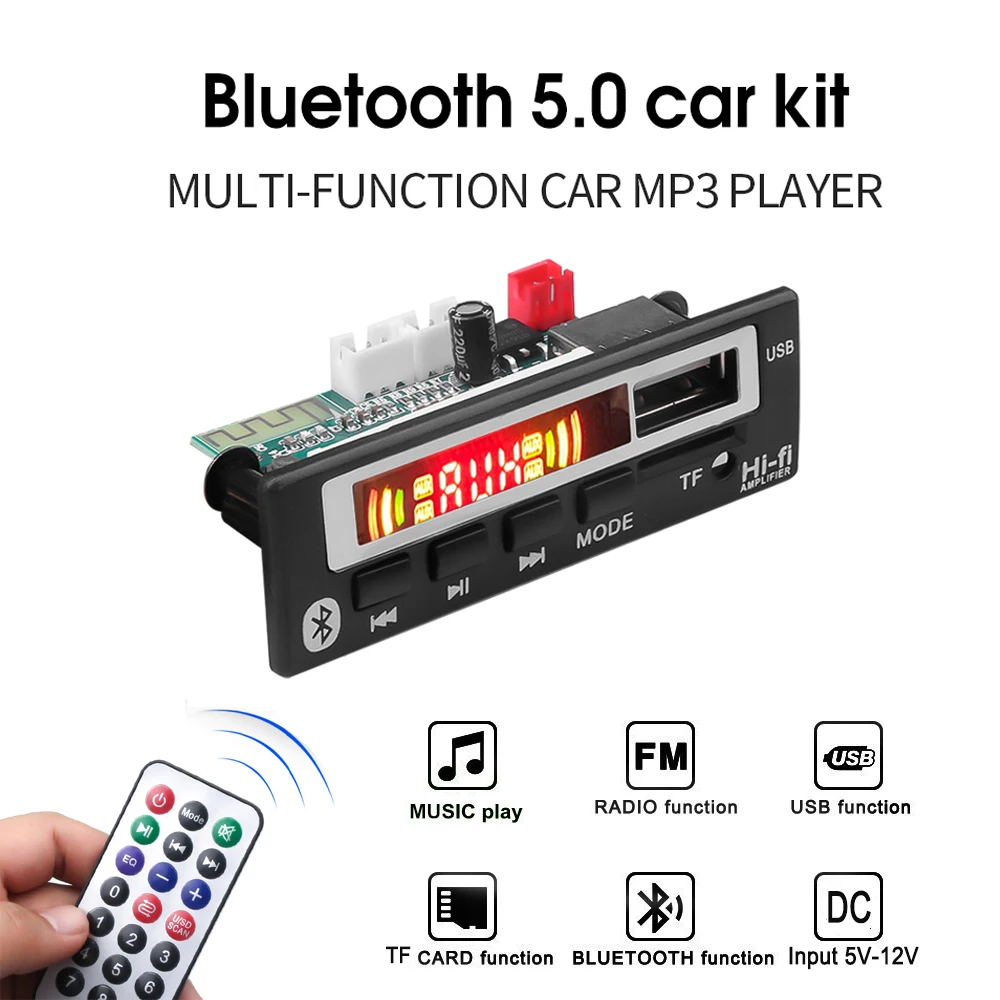 USB AUX Bluetooth FM радио V5.0 беспроводной приемник MP3 плеер 5 в 12 В Mp3 декодер плата модуль 1 Din музыкальный динамик автомобильный комплект - Цвет: Bluetooth 5.0