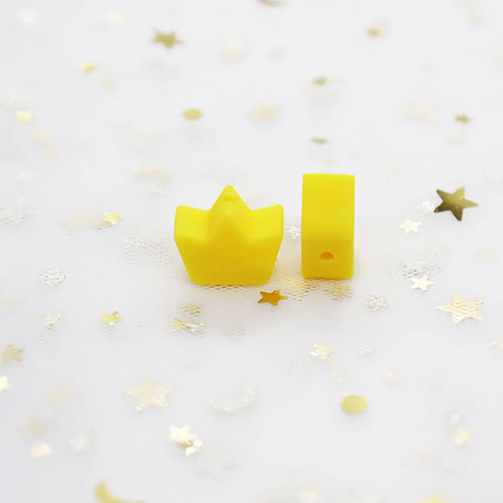 Yellow Crown 100 шт, силиконовые бусины со звездами и жемчугом, 13 мм, силиконовые шарики Perle для зубов, сделай сам, силиконовые бусины с короной в форме сердца, игрушки для прорезывания зубов - Цвет: Yellow Crown