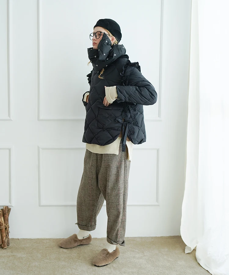 imakokoni black short pullover kawaii down jacket original design female winter 90 white duck down 182516