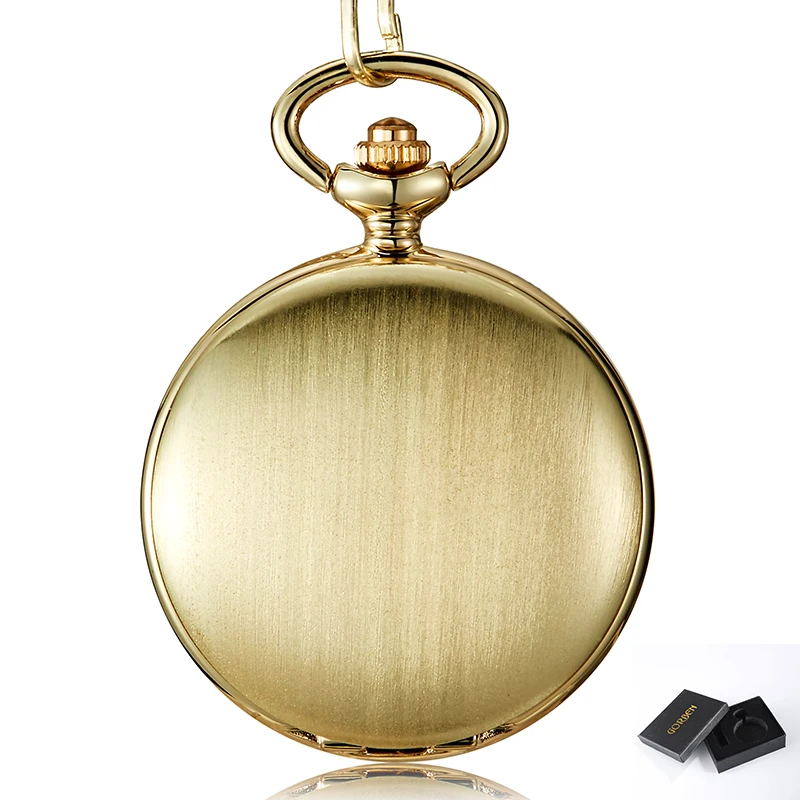 gold with box Уникальный серебряный золотой Гладкий стимпанк карманные часы для мужчин с Fob ожерелье цепь кварцевые часы для мужчин s Wo мужчин s подарок reloj de bolsillo - Цвет: gold with box