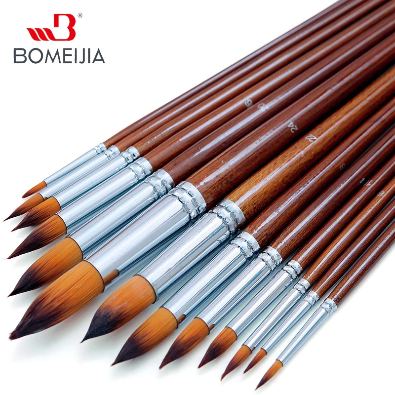 13pcs Artist Watercolor Painting Brushes Set Soft Anti-Shedding Nylon Hair Wood Long Handle Paint Brush for Watercolor, Acrylic