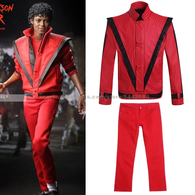 MJ Michael Jackson Coat Jacket Thriller Red Retro Leather Coat MTV Pants  Collection Outwear Party Cosplay Imitation Costume  AliExpress