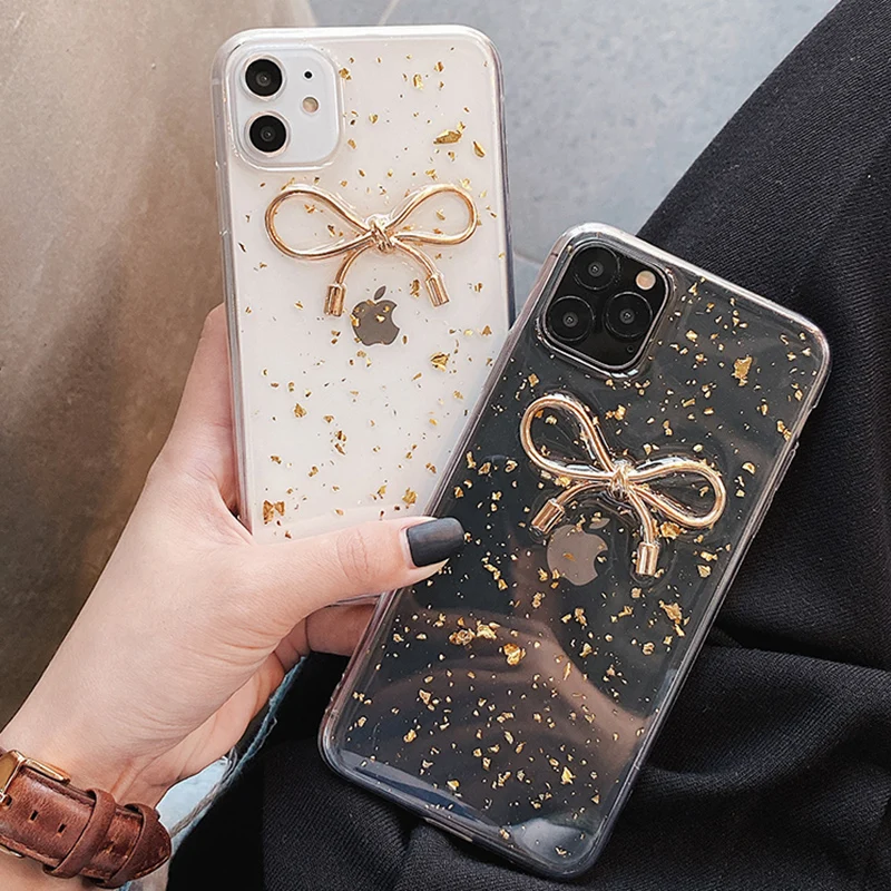 Gelandge бант с блестками эпоксидный чехол для телефона iPhone 11 Pro Max XS XR X 7 8 SE плюс