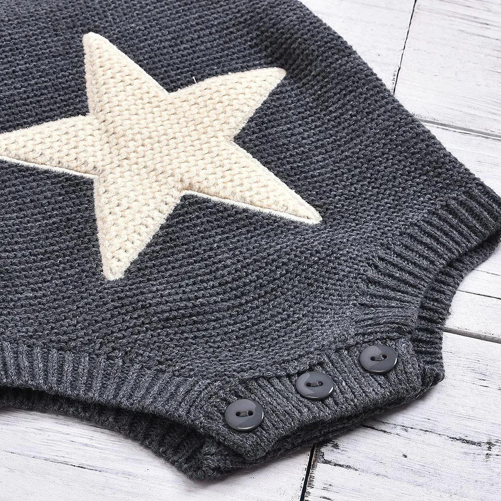 Newborn Infant Baby Girls Solid Romper Knitted Star/Heart Bodysuit Warm Clothes Cotton Blend Sleeveless O-neck Jumpsuit Girls