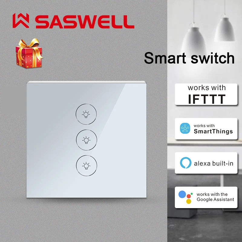 

Tuya luxury Wall Touch Sensor Switch,EU Standard Light Switch,,Crystal GlassTuya Works With Alexa Echo Google Home 1/2/3 Gang