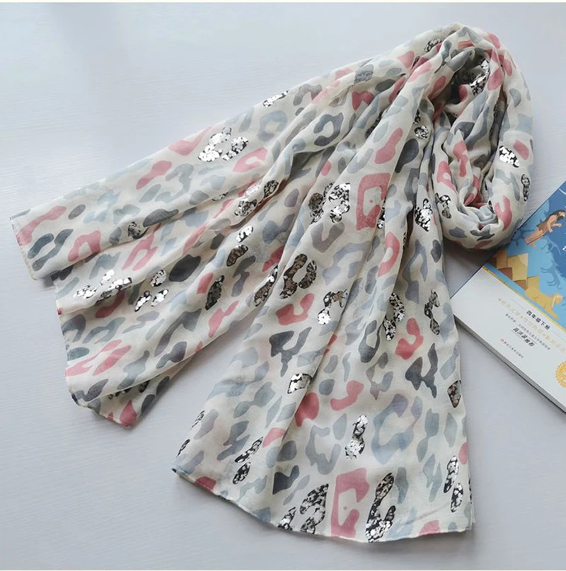 2021 Fashion Newest Leopard Printed Pattern Silver Foil Cotton Voile Scarf Shawls Wraps Hijabs 10pcs/lot |