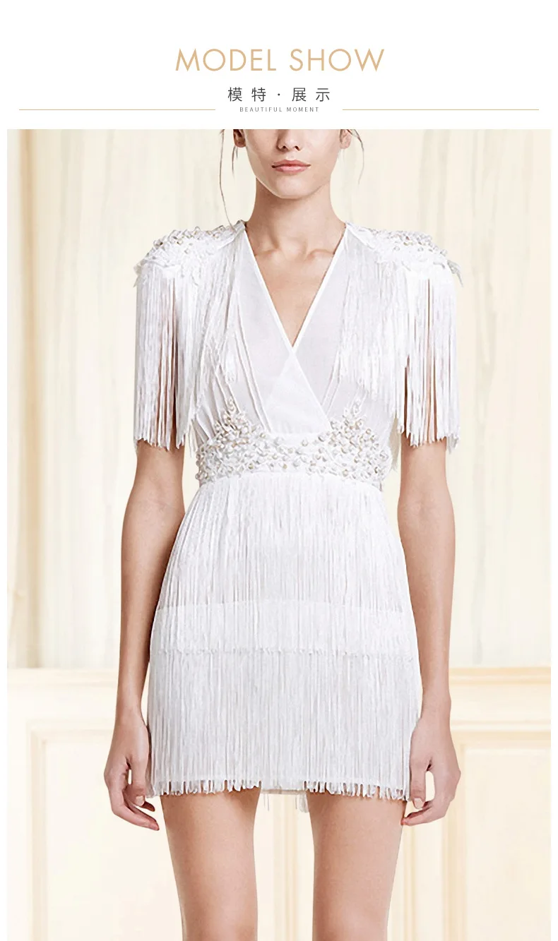 Vestido de Decoration con cuentas de encaje espalda abierta con borlas cuello en V Love& Lemonade