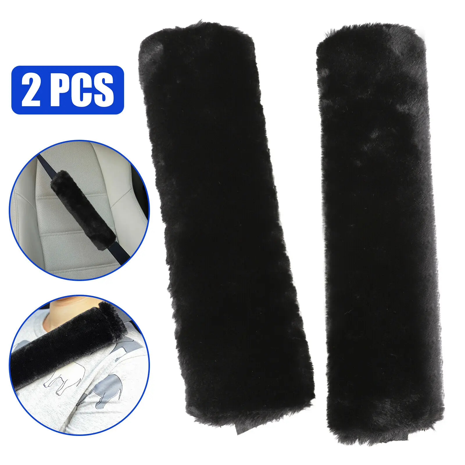

2Pcs Car Safety Belt Protector Warm Plush Seat Belt Cover Shoulder Strap Pad Winter Black For RV Camper Trailer Truck Bus Van