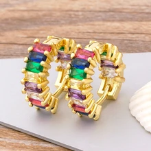 Модные радужные цветные яркие CZ серьги-гвоздики для женщин девочек золотистый цвет, круглый форма серьги-гвоздики ювелирные изделия лучший подарок на свадьбу