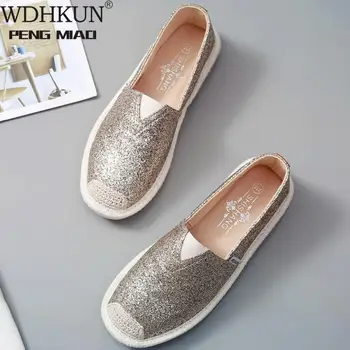 

Women Loafers Paillette Spring Flat Shoes Ladies Sequin Fisherman Casual Shoes Lightweight Breathable Golden Loafers Lazy Flats