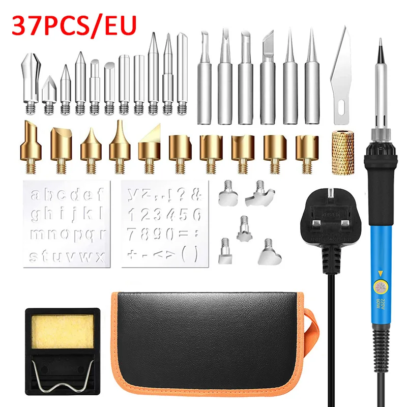 37pcs 220V 60W EU Plug Adjustable Temperature Electric Soldering Iron Welding Solder Rework Station Heat Pencil 5pcs Tips Repair Tool - Цвет: 37pcs