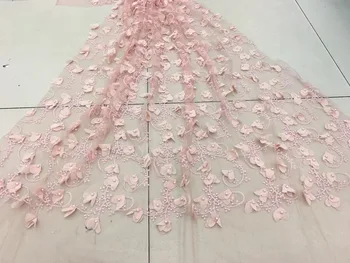 

Wholesale 3D floral applique pink african beaded lace fabric for wedding fushia french lace high quality RF2561