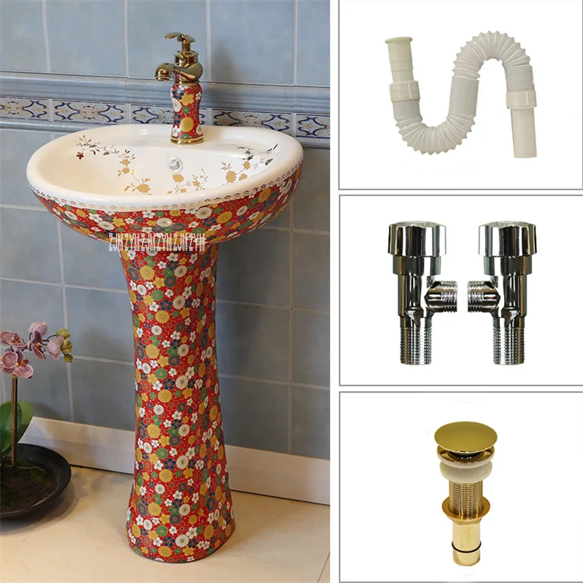 6-piece kit B JSN-2410 интегрированный керамический умывальник Туалет Колонка вертикальный пол пьедестал умывальник балкон Тип пола ручная умывальник - Цвет: 6-piece kit B