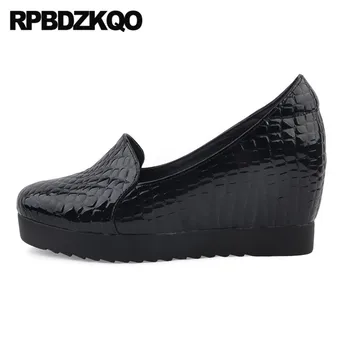 

shoes genuine leather brand ladies size 33 patent 8cm round toe designer heels women luxury 2019 black classic pumps high hidden