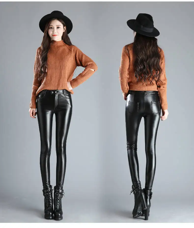 leggings Autumn Winter women leather pants High elastic shiny trousers slim female pencil leather pants women pantalon femme  Plus size sweatpants