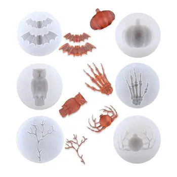 

Halloween Molds Fondant Cream Chocolate Silicone Molds Hand Skeleton Spider Bats Pumpkin Owls Clay For Kitchen Baking