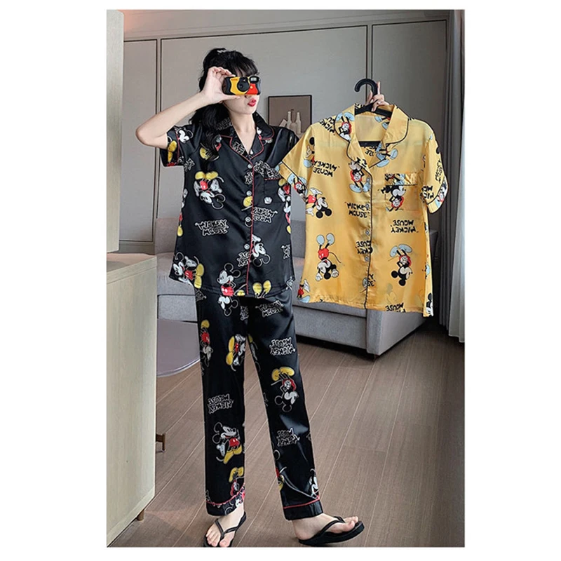 Disney Mickey and Minnie Princess print pajamas women summer short-sleeved trousers thin summer home service suit 2pcs 5
