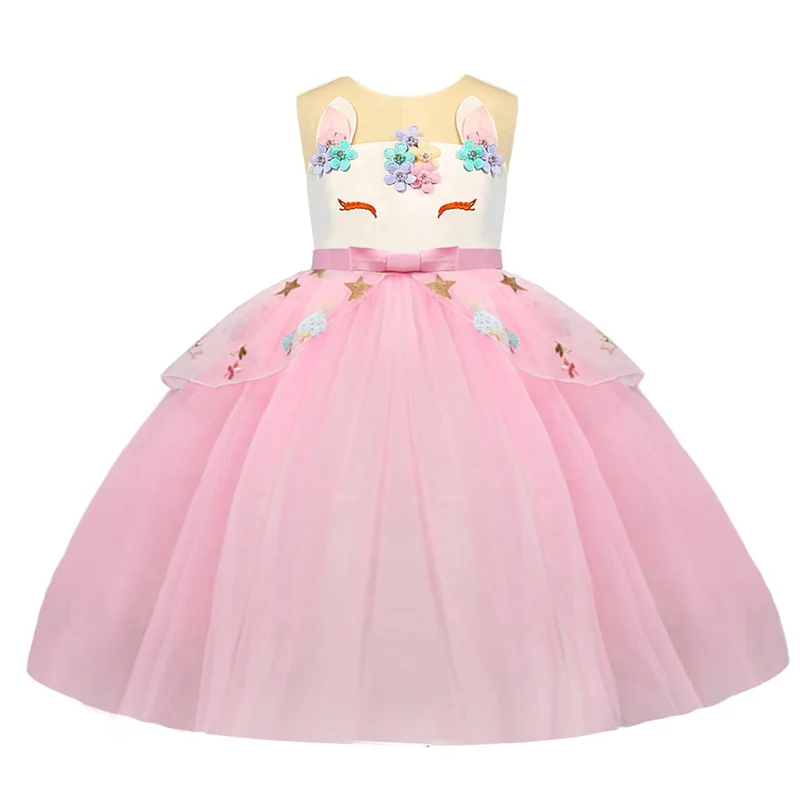 Платье для девочек вечерние платья с единорогом для девочек детское платье для девочек-подростков на день рождения, костюм с единорогом для детей 4, 8, 10 лет - Цвет: Pink B