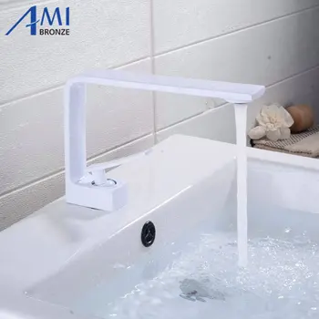 

Newly Amibronze Waterfall Basin Faucet Brass Mixer Hot Cold Mixer Basin Tap White/Black/Chrome Bathroom Faucets 8886S
