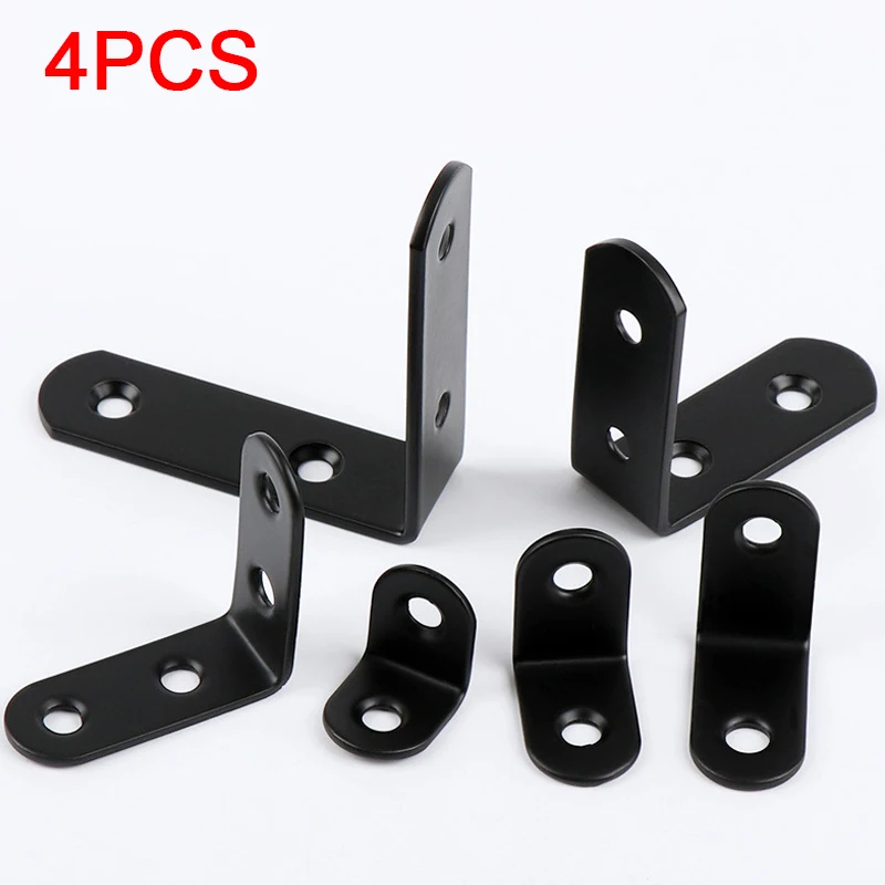 4 Pcs/Set L Shape Fixed Bracket Connector New Thickened Stainless Steel 90 Degree Wood Board Support Connector Black Corner Code stainless steel angle bracket furniture hardware angle bracket angled furniture hardware angle connector