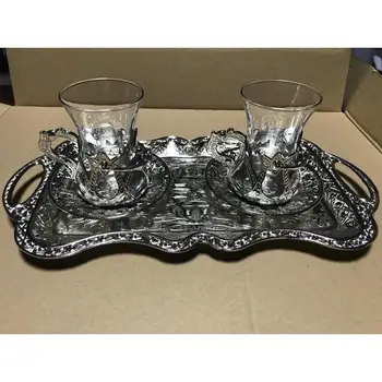 

Handmade authentic Design Turkish Greek Arabic Tea Set for 2 Service Tea, Cups Saucers Lids Tray Delight Candy Dish GIFT