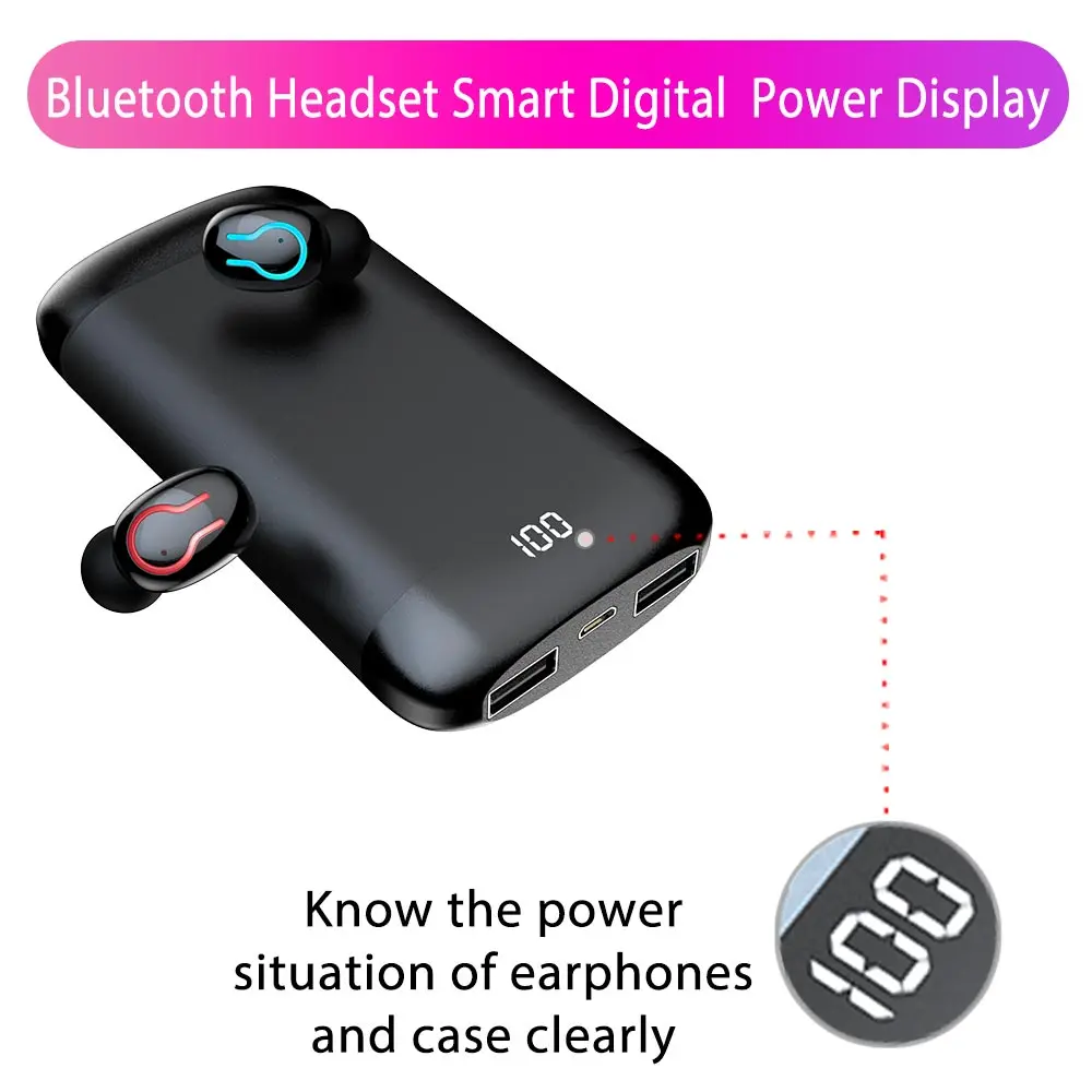 HIFI стерео Bluetooth наушники V5.0 спортивные водонепроницаемые наушники с двойным микрофоном и 6000 мАч Внешний аккумулятор беспроводные наушники