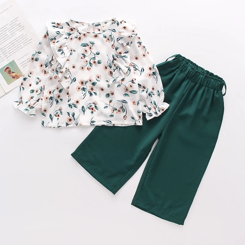 Toddler Kids Clothing Sets Baby Girl Floral White Blouse + Pants Autumn 2pcs Suits Infant Girls Clothes 2-6 Years | Мать и ребенок