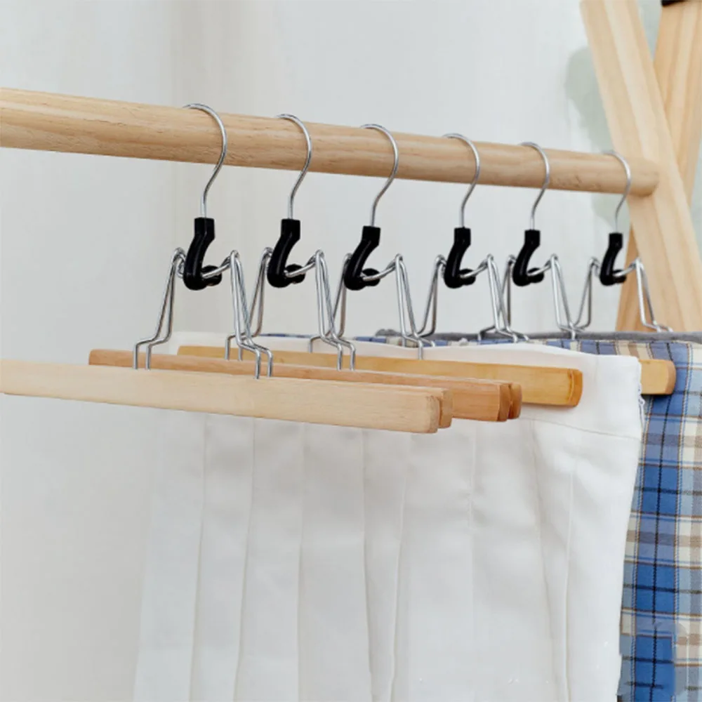 Flisdtry 8 Ganci Appendipantaloni In Legno Con Clip Antiscivolo – Antiruggine E Girevoli A 360° Per Gonne E Pantaloni - 3