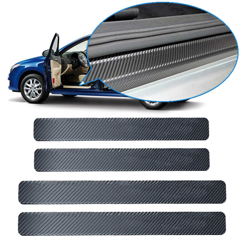 

4pcs 3D Carbon Fiber Car Door Plate Sill Scuff Cover Panel Sticker Dropshipping