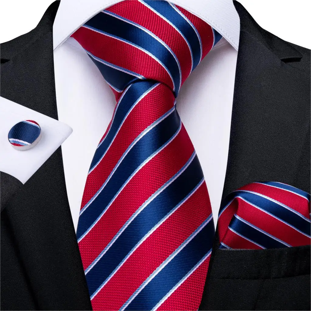 Мужской галстук Синий Красный Полосатый Свадебный галстук для мужчин Hanky запонки шелковый галстук модные деловые вечерние DiBanGu дизайнерские MJ-7070
