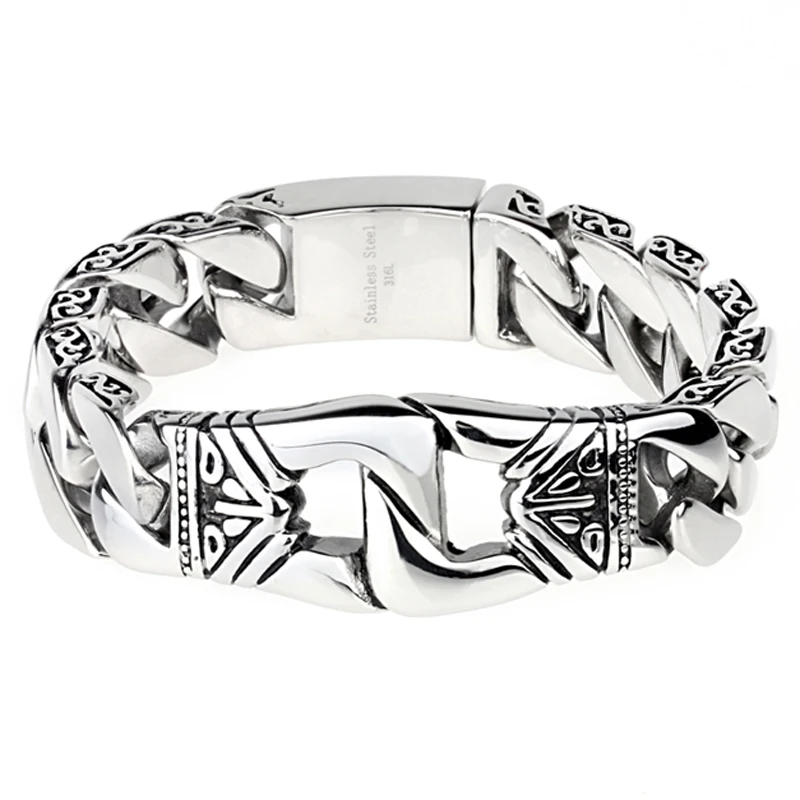316L Нержавеющая Сталь Серебряный наручники браслеты для мужчин 18 мм тяжелый массивный связывающий браслет цепочка Homme ювелирные аксессуары