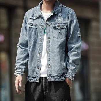 

Autumn Men's Nostalgia Wash With Water Hole Cowboy Coat Men's Wear Jacket Top