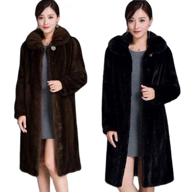 S 6XL New Fashion Imitation Mink Fur Coat Female long Faux Mink Fur