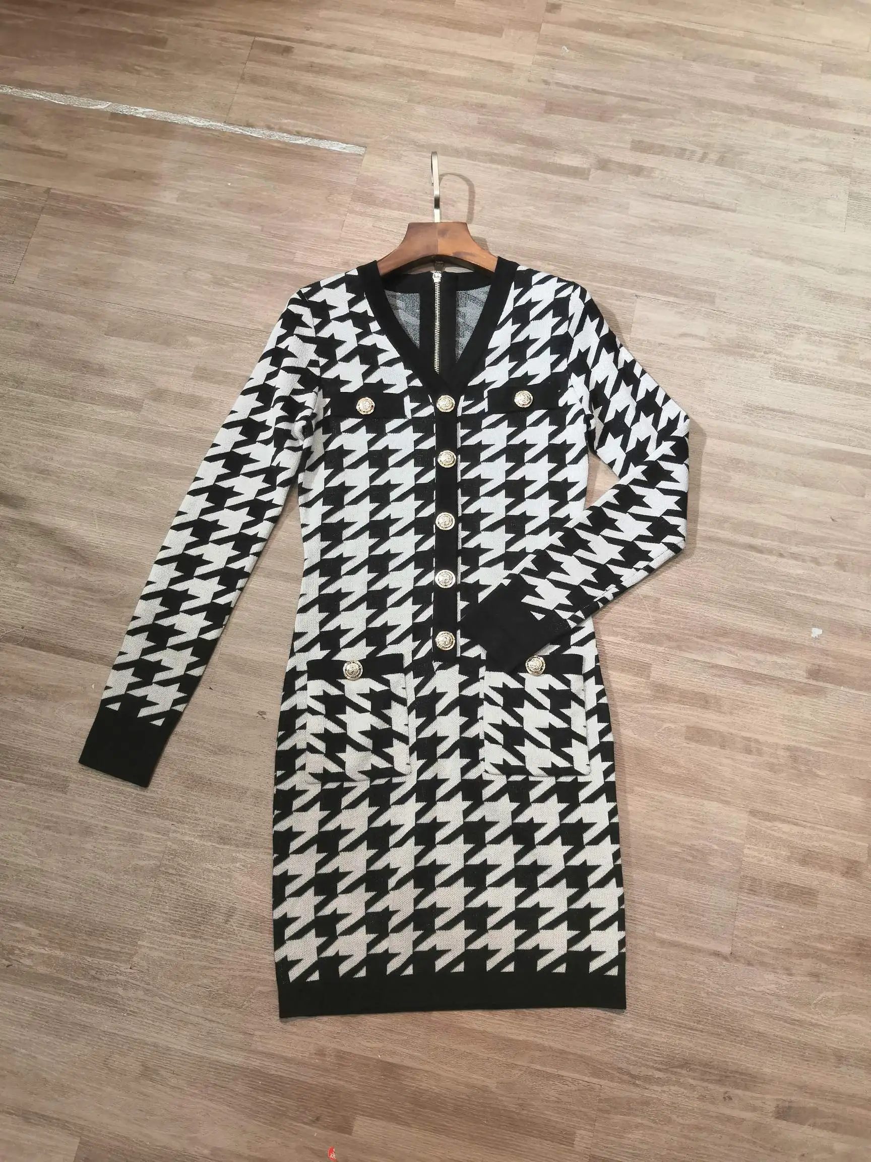 2019FW роскошное женское винтажное вязаное платье с длинными рукавами женское клетчатое тонкое платье rmsx 9,15