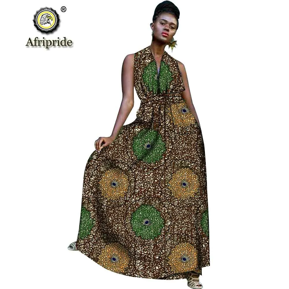 Африканские длинные макси платья для женщин платье с принтом ткань Анкара без рукавов v-образный вырез А-силуэт Вечерние наряды AFRIPRIDE S1925090 - Цвет: 613