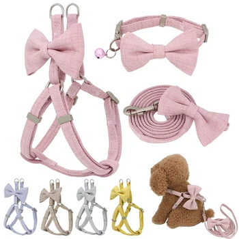 

Dog Harness Leash Collar Set Adjustable Soft Cute Bow Double Layer Dog Harness for Small Medium Pet Collar Leash Outdoor Walking