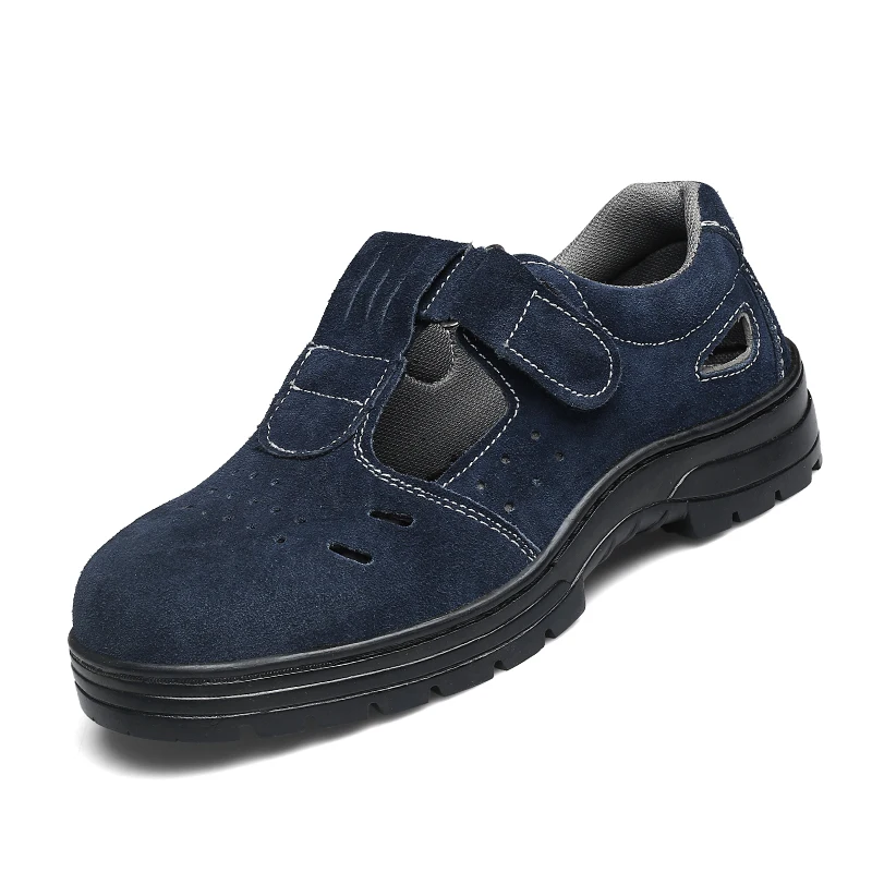 Мужская дышащая обувь для отдыха со стальным носком; Рабочая обувь; летние рабочие сандалии из мягкой кожи; безопасная обувь; seguridad; большие размеры - Цвет: Синий