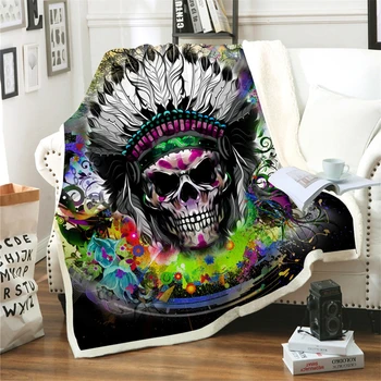 

Creative Skull Flowers Printed Sherpa Blanket Couch Quilt Cover Travel Adults Velvet Soft Plush Throw Fleece Blanket Bedspread