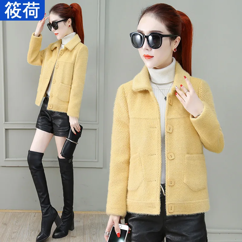 

Faux Mink Cashmere WOMEN'S Short Jacket 2019 New Style Autumn & Winter Korean-style Loose-Fit Graceful Versatile WOMEN'S Top Fas