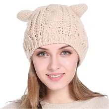 Шапка-бини Для женщин Для мужчин унисекс кошачьими ушками Женская Кепки однотонная Шапка бини для Для женщин зимние вязаные головные уборы Skullies теплая Повседневное Kawaii Кепки Шапка