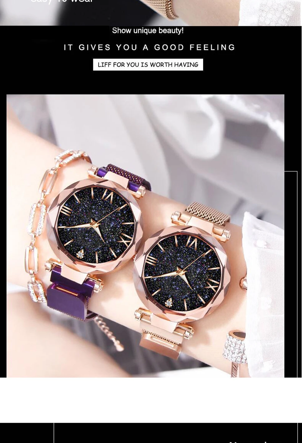 Роскошные женские часы, магнитные часы звездного неба, модные женские кварцевые наручные часы с бриллиантами, розовое золото, подарки для женщин