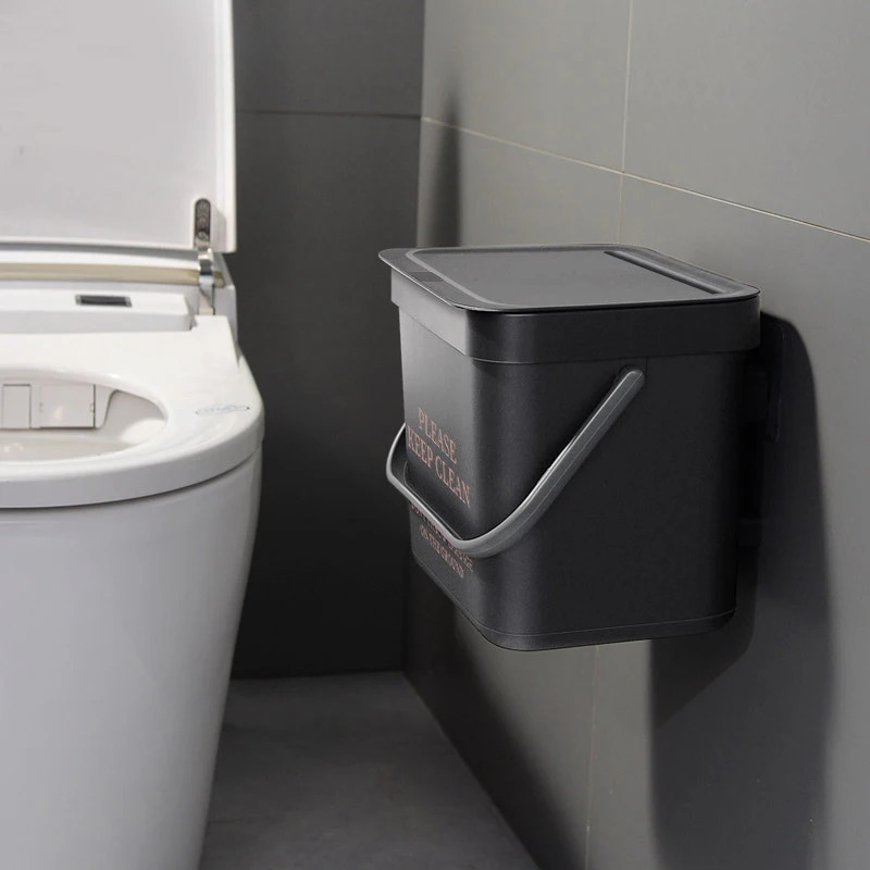 Wall Mounted Bathroom Trash Can with Lid Dustbin Nodic Style Hanging Toilet Bucket Garbage Bin Waste Bins