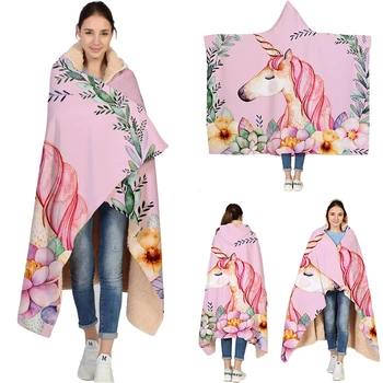 

Anime Unicorn Hooded Blanket Sherpa Fleece Winter Throw Blanket Hoodie Travel Mantle Soft Fluffy Blankets For Kids Birthday Gift