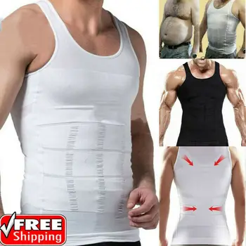 

Men Body Slimming Shaper Vest Slim Chest Belly Waist Boobs Compression Shirts UK